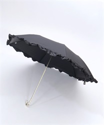 軽量フリルＵＶ折りたたみ傘(黒-F)