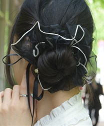 バイカラーフリルシュシュ(黒-F)