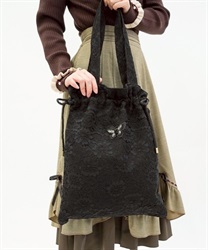 総レース巾着トート(黒-F)