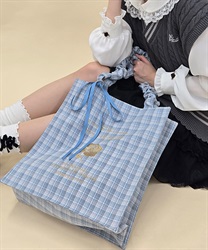 リボンドロストチェックトート(サックス-F)