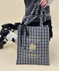 リボンドロストチェックトート(黒-F)