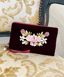 リボンローズ刺繍ポーチ【予約】(ワイン-F)