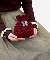 総レース巾着ポーチ(ワイン-F)