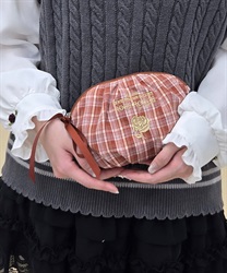 ラウンドチェック柄ポーチ(赤-F)