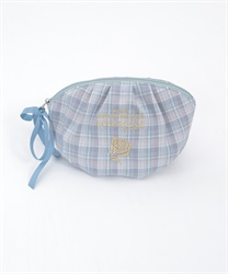 ラウンドチェック柄ポーチ(サックス-F)