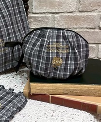 ラウンドチェック柄ポーチ(黒-F)