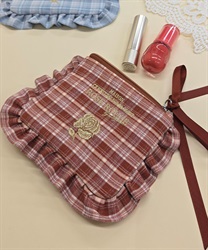 フラットチェック柄ポーチ(赤-F)
