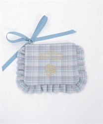 フラットチェック柄ポーチ(サックス-F)