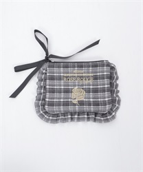 フラットチェック柄ポーチ(黒-F)