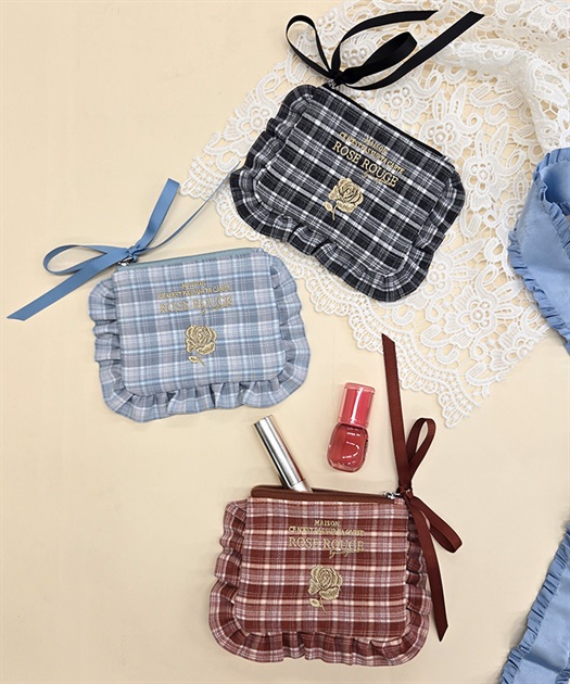 フラットチェック柄ポーチ