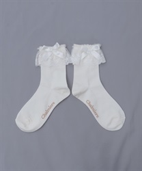 透かしレースアップ柄ソックス【Web先行販売】(白-F)