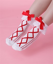 コットンレースソックス【予約】(赤-F)