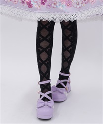 レースアップシースルーオーバーニー(黒-F)