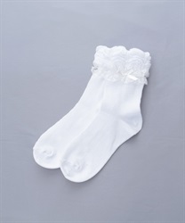 レースリボンクルーソックス(白-F)