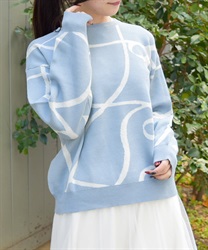 リボン柄ニットプルオーバー【2点10%OFF対象商品】(サックス-F)
