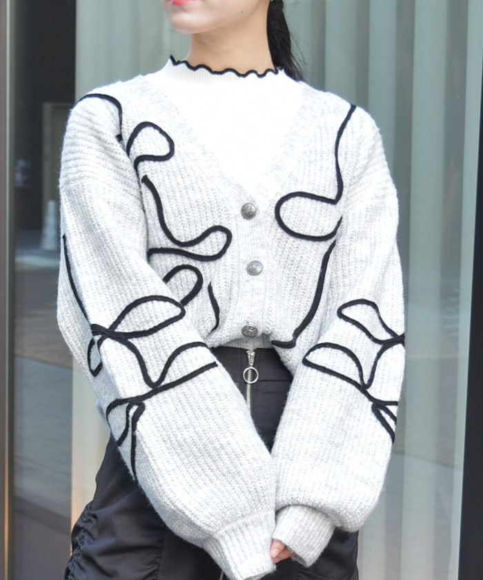 リボンテープ風刺繍ニットカーディガン | レディース服 リボンテープ風刺繍ニットカーディガン | レディース服