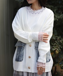 デニムポケットカーディガン(白-F)