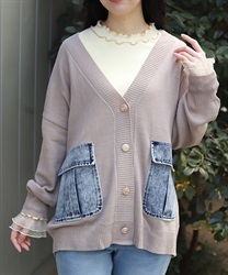 デニムポケットカーディガン(ベージュ-F)