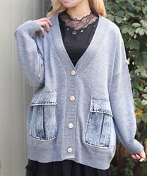 デニムポケットカーディガン(グレー-F)