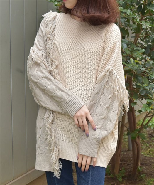 バイカラー×フリンジニット | axes femme | axes femme online shop
