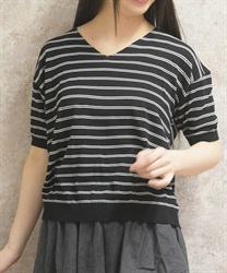 ボーダーニット(黒-F)