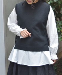 シャツレイヤードニット【WEB先行販売】(黒-F)