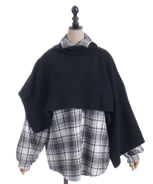 ニット重ねチェックシャツ