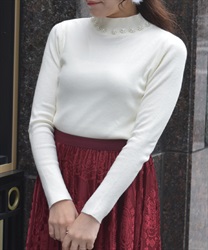 パールデザインニット(白-F)