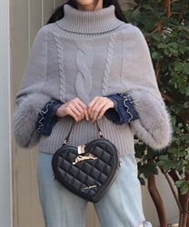 袖ファーポンチョ(グレー-F)