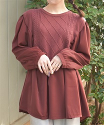 布帛切替ニットチュニ【期間限定価格】(ワイン-F)