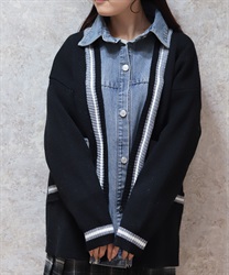 デニム切替カーデ【期間限定価格】(黒-F)