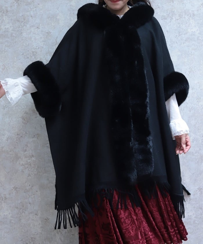 axes femme ファー襟付きケープコート ベルト付き ファー付ケープ | axes femme | axes femme online shop