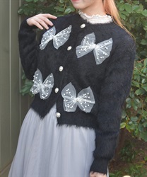 リボンニットカーディガン【期間限定価格】(黒-F)