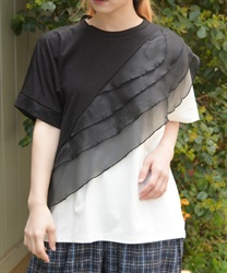 チュールフリルＴシャツ(黒-F)
