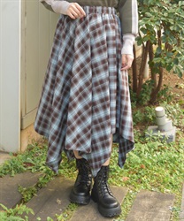 チェックイレヘムスカート(サックス-F)