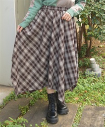 チェックイレヘムスカート(茶-F)