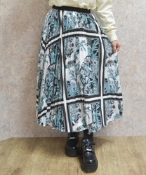 花柄プリーツスカート【期間限定価格】(グリーン-F)