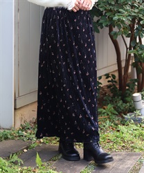 花柄ベロアスカート【期間限定価格】(黒-F)
