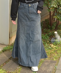 デニムエスカルゴスカート(ブルー-F)