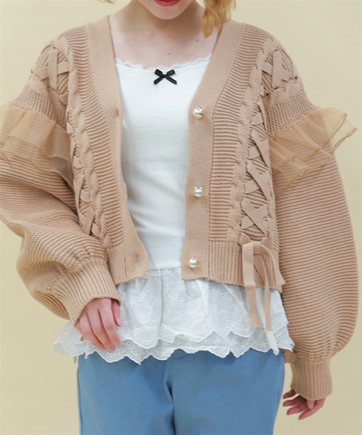 裾レースカップ付きキャミ