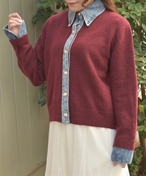 デニム切替ニット(ワイン-F)