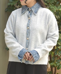 デニム切替ニット(グレー-F)