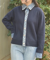 デニム切替ニット(紺-F)