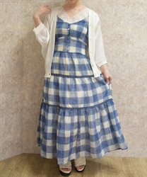チェック柄キャミワンピース(ブルー-F)