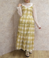 チェック柄キャミワンピース(イエロー-F)