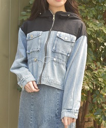 デニム切替マウンテンパーカー(黒-F)