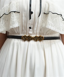 薔薇バックル合皮細ベルト(黒-F)