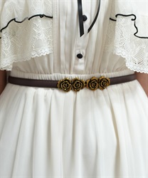 薔薇バックル合皮細ベルト(Ｄブラウン-F)