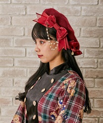 ダブルリボンベレー帽(ワイン-F)