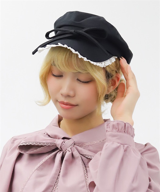 レースフリルキャスケット(黒-F)